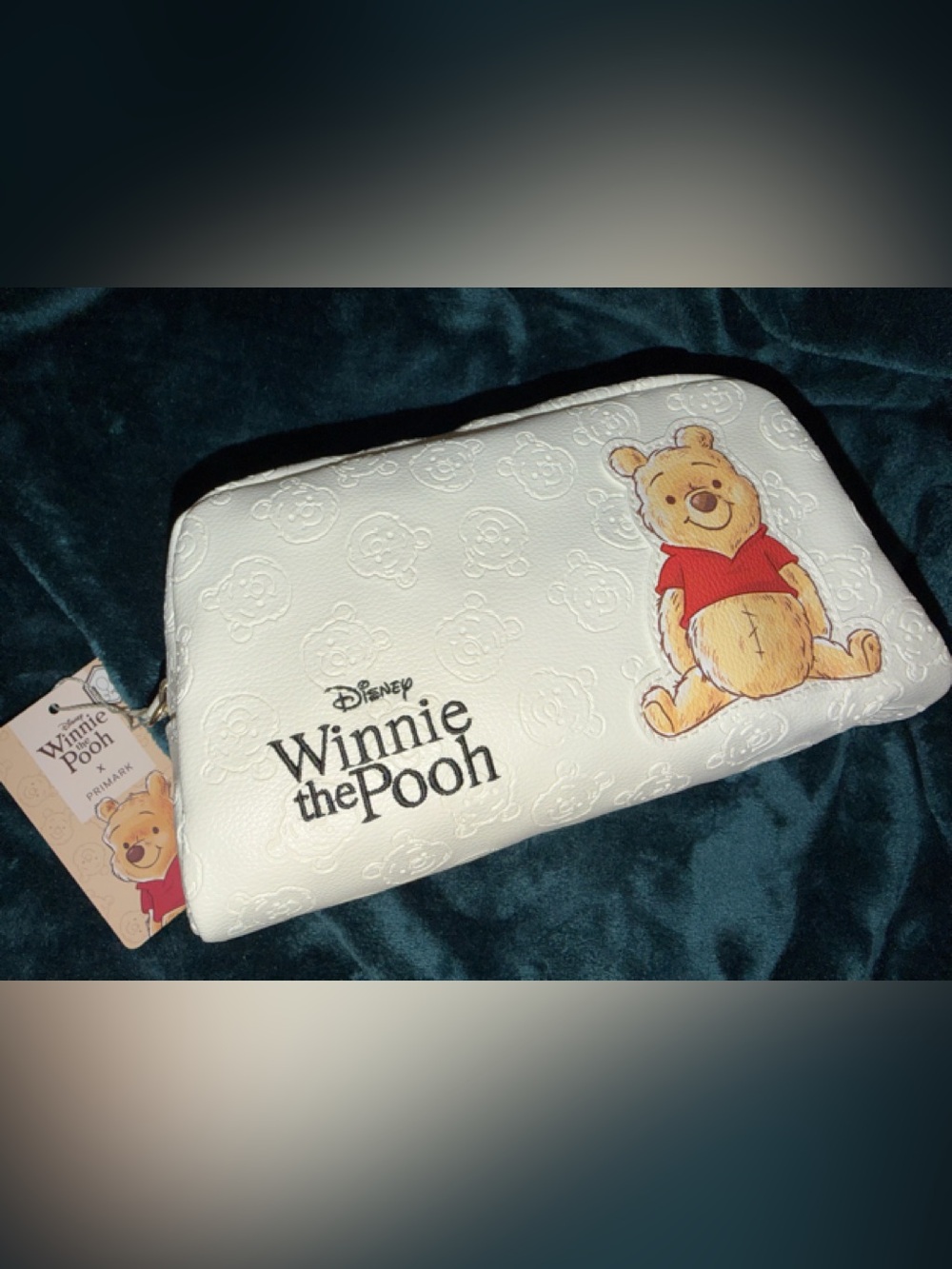 Primark White Winnie the Pooh Embossed Zip Pouch with Gold Hardware
